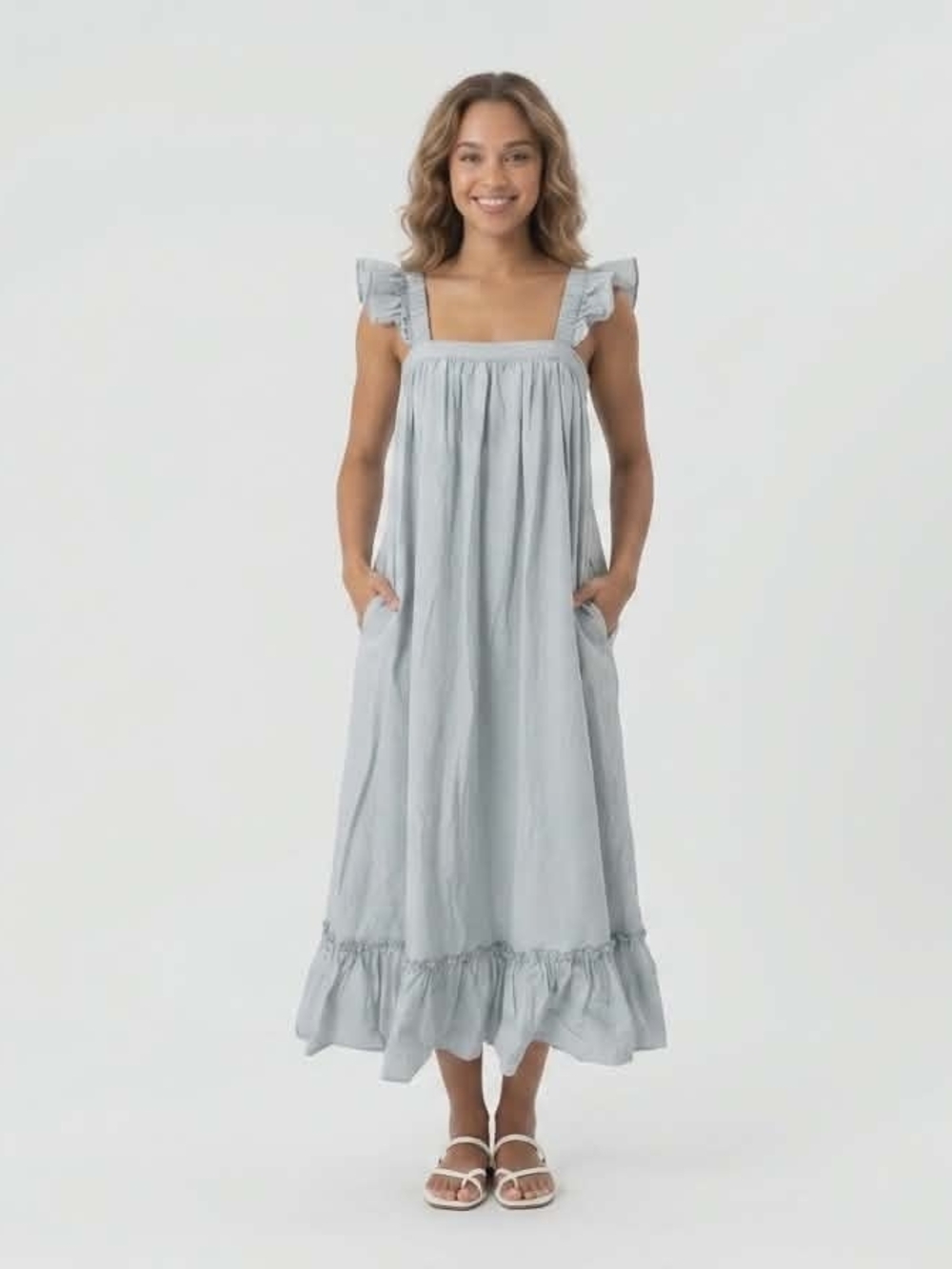 MARBLE Light Blue Elastic Waist Dress